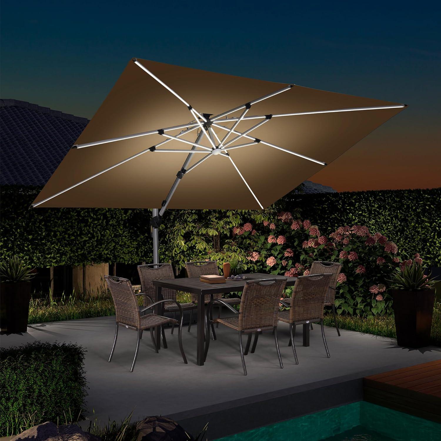 PURPLE LEAF Sonnenschirm Rechteckig 270 x 365 cm mit LED Beleuchtung