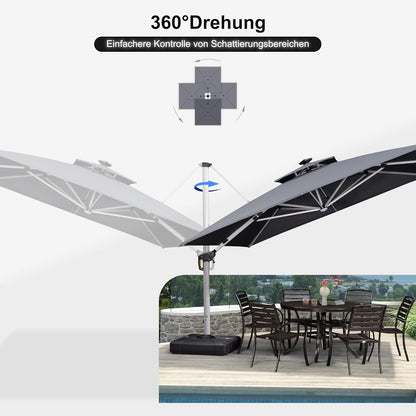 PURPLE LEAF Sonnenschirm mit LED Beleuchtung 330 x 330 cm ampelschirm Grau