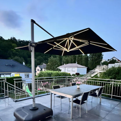 Sonnenschirm mit LED Solar Beleuchtung Ampelschirm 300x300cm
