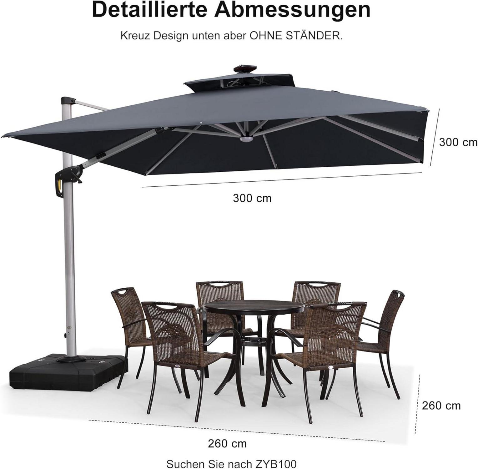Sonnenschirm LED Solar Beleuchtung Ampelschirm 300x300cm