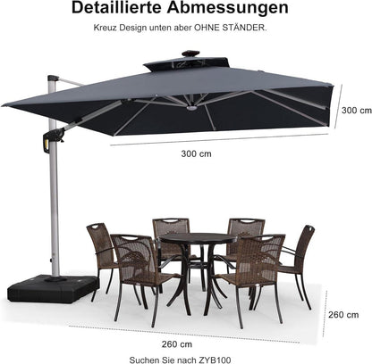 Sonnenschirm LED Solar Beleuchtung Ampelschirm 300x300cm