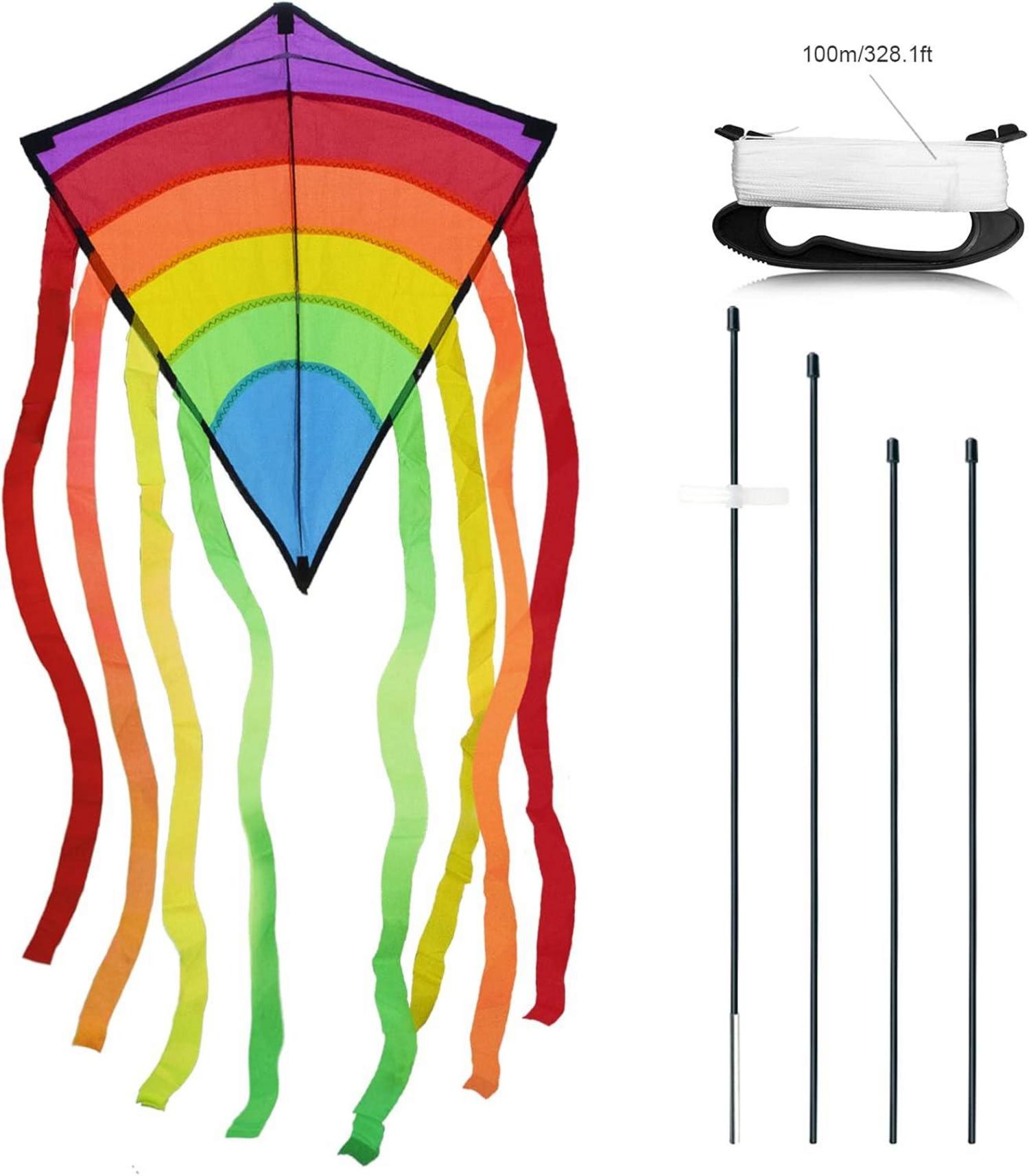 Einleiner Flugdrachen Regenbogen Diamant für Kinder 73x65 cm