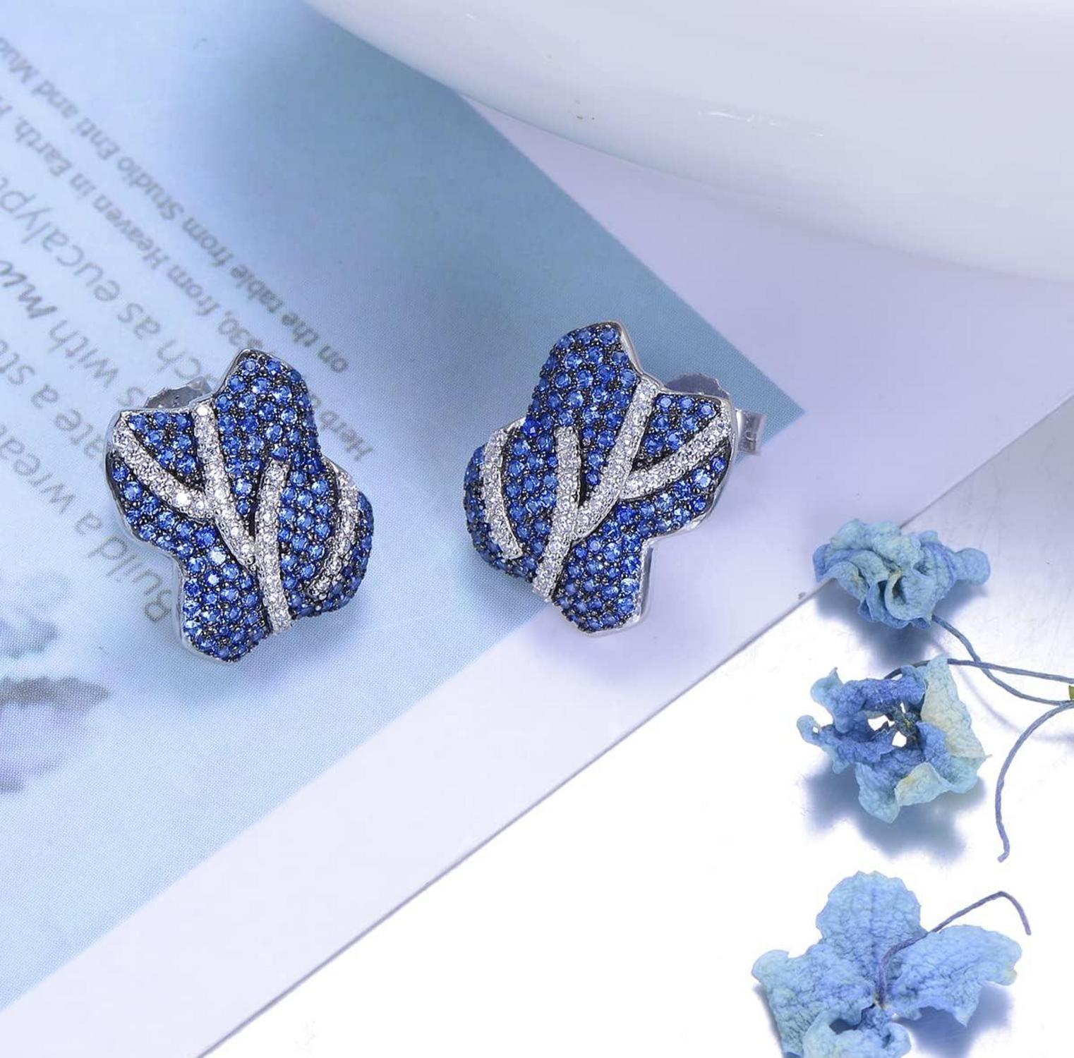 Elegante S925 Silber Schmetterling Ohrstecker Damen Blau Zirkonia Ohrringe