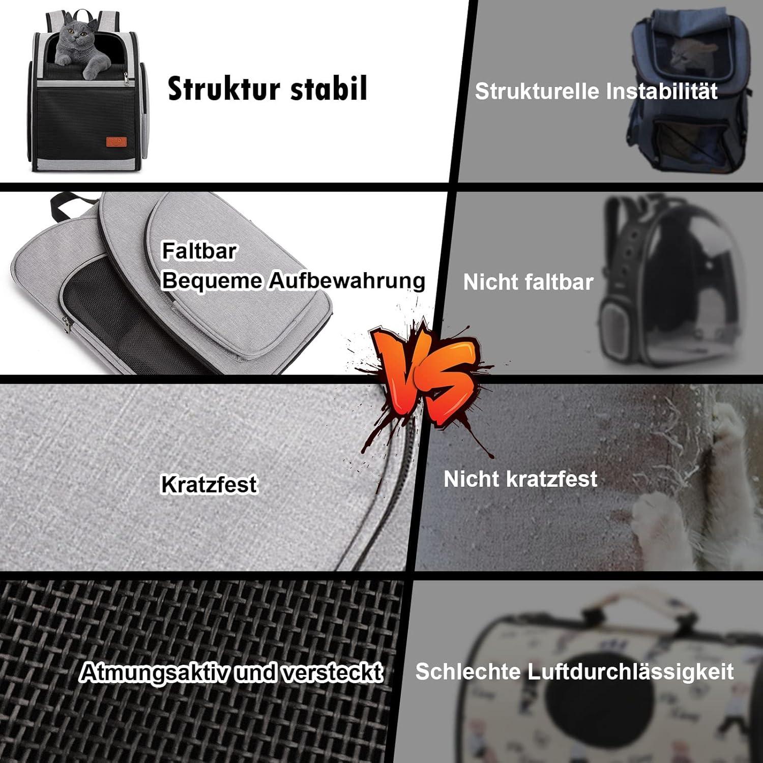 Hunderucksack Katze Rucksack Haustier bis 8 kg Grau