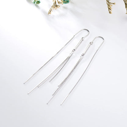 925 Sterling Silber Quaste Faden Ohrringe lange Tropfen Charme Frauen Schmuck