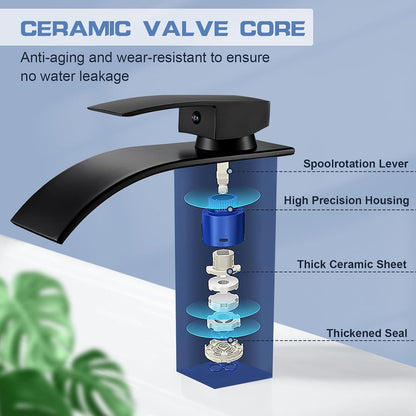 Wasserhahn Bad Schwarz Wasserfall Auslauf 232mm Matt