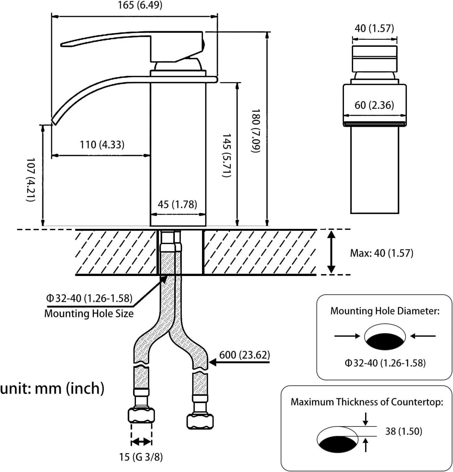 Wasserfall Badarmatur Schwarz Matt Einhand Mischbatterie 232mm