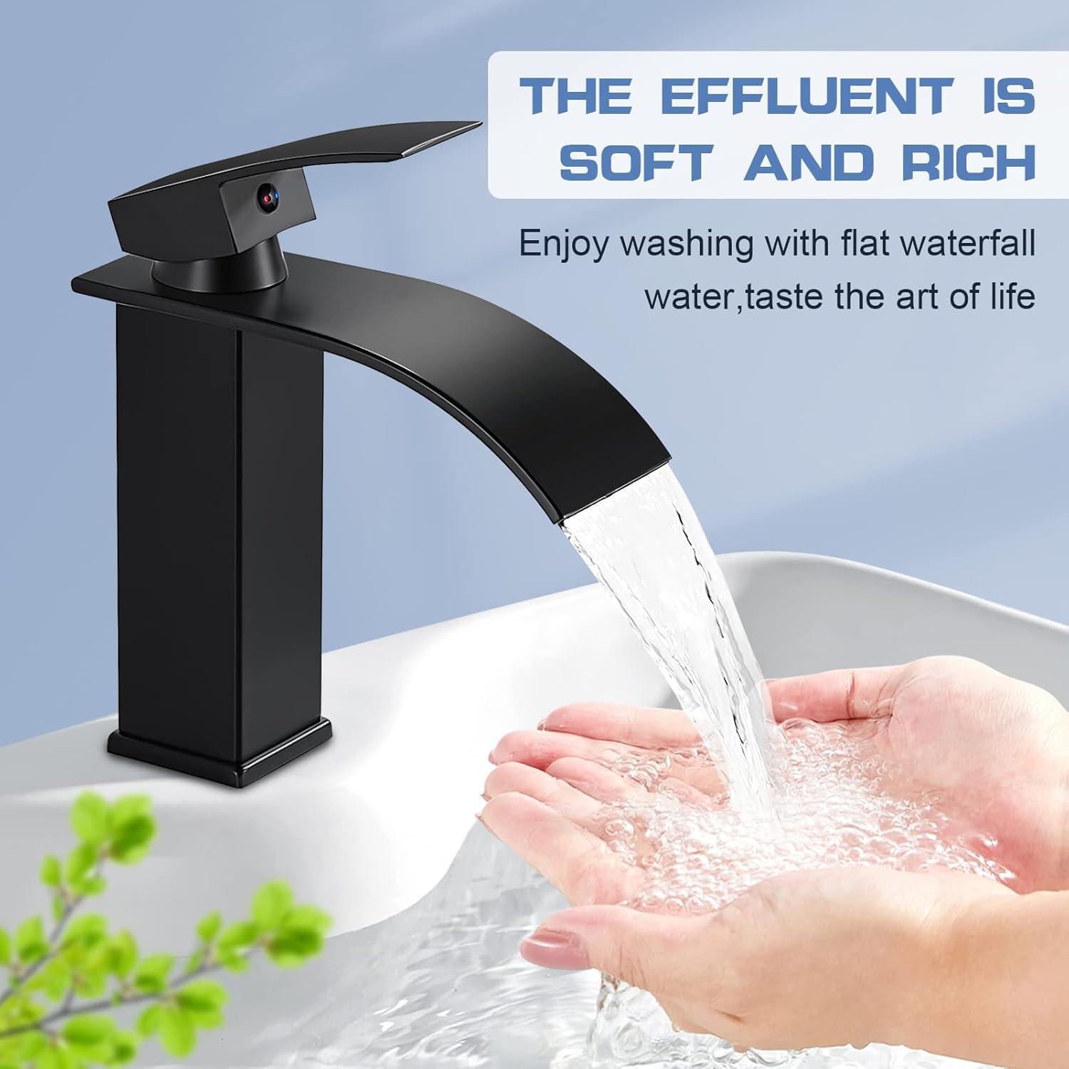 Wasserhahn Bad Schwarz Wasserfall Waschtischarmatur Einhand