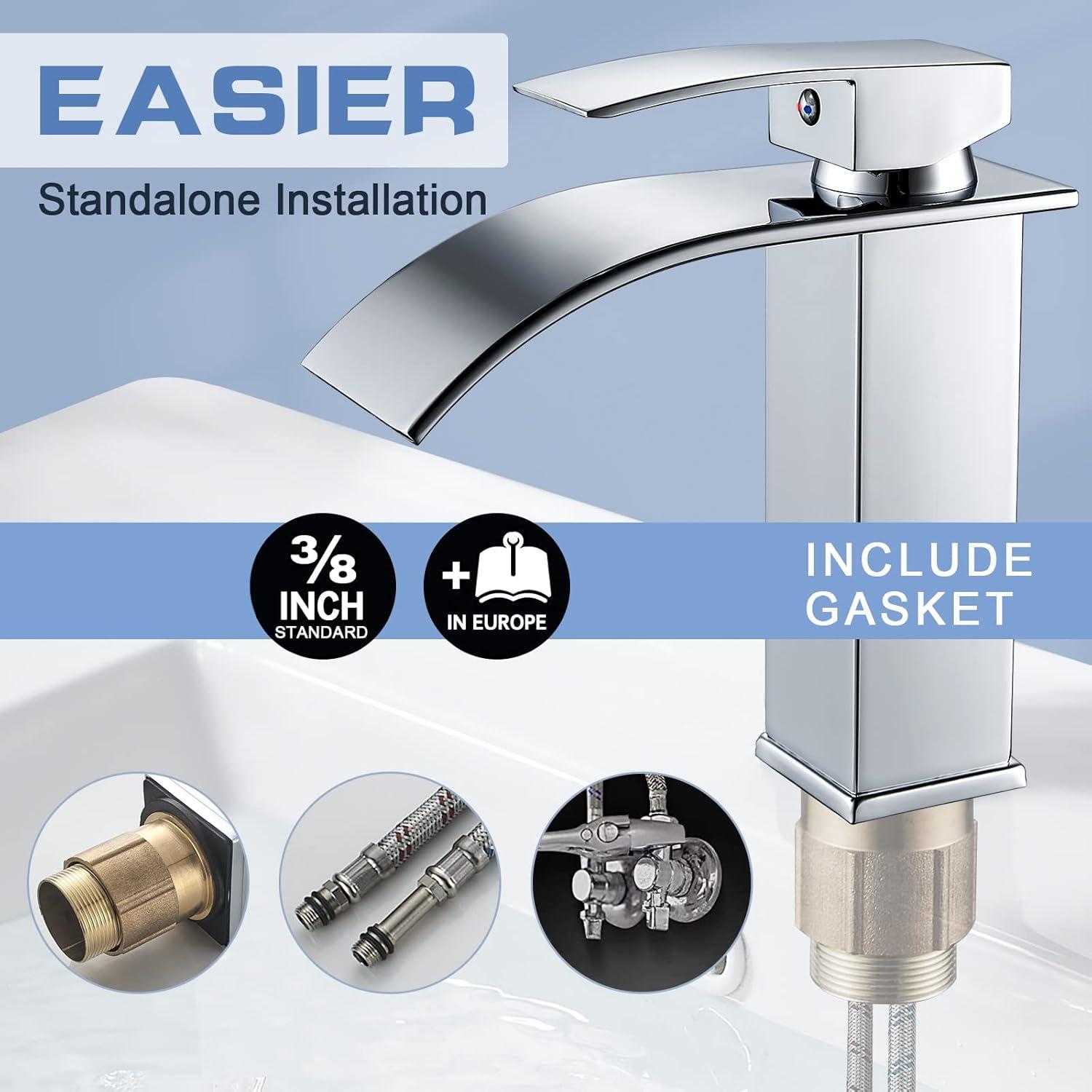 Wasserhahn Bad Wasserfall Waschtischarmatur Modern Messing Verchromt