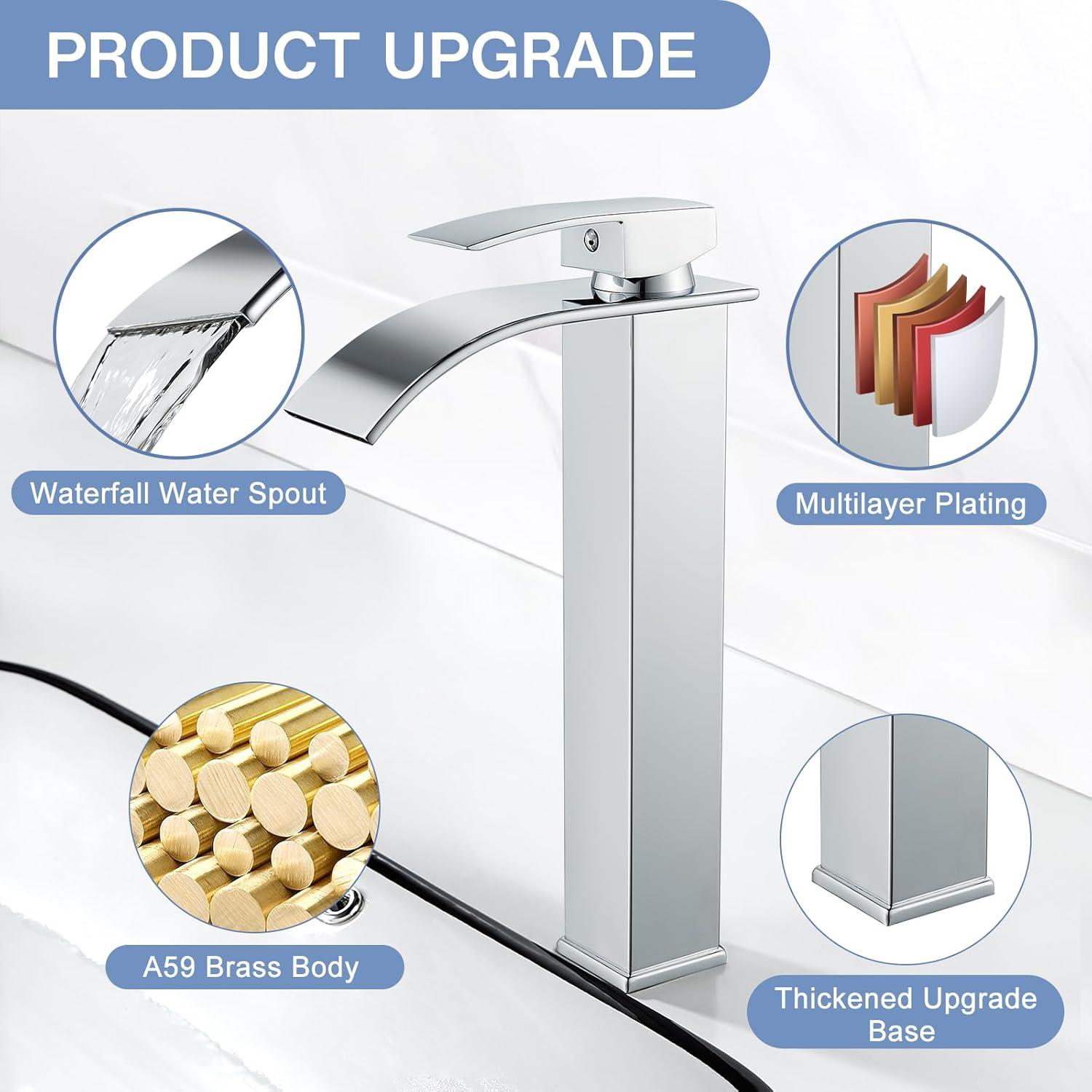 Moderne Wasserfall Armatur Bad Hoch Chrom Messing