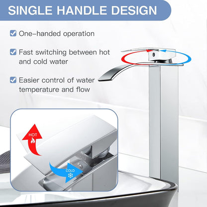 Wasserfall Waschtischarmatur Hoch Messing Verchromt - Modern