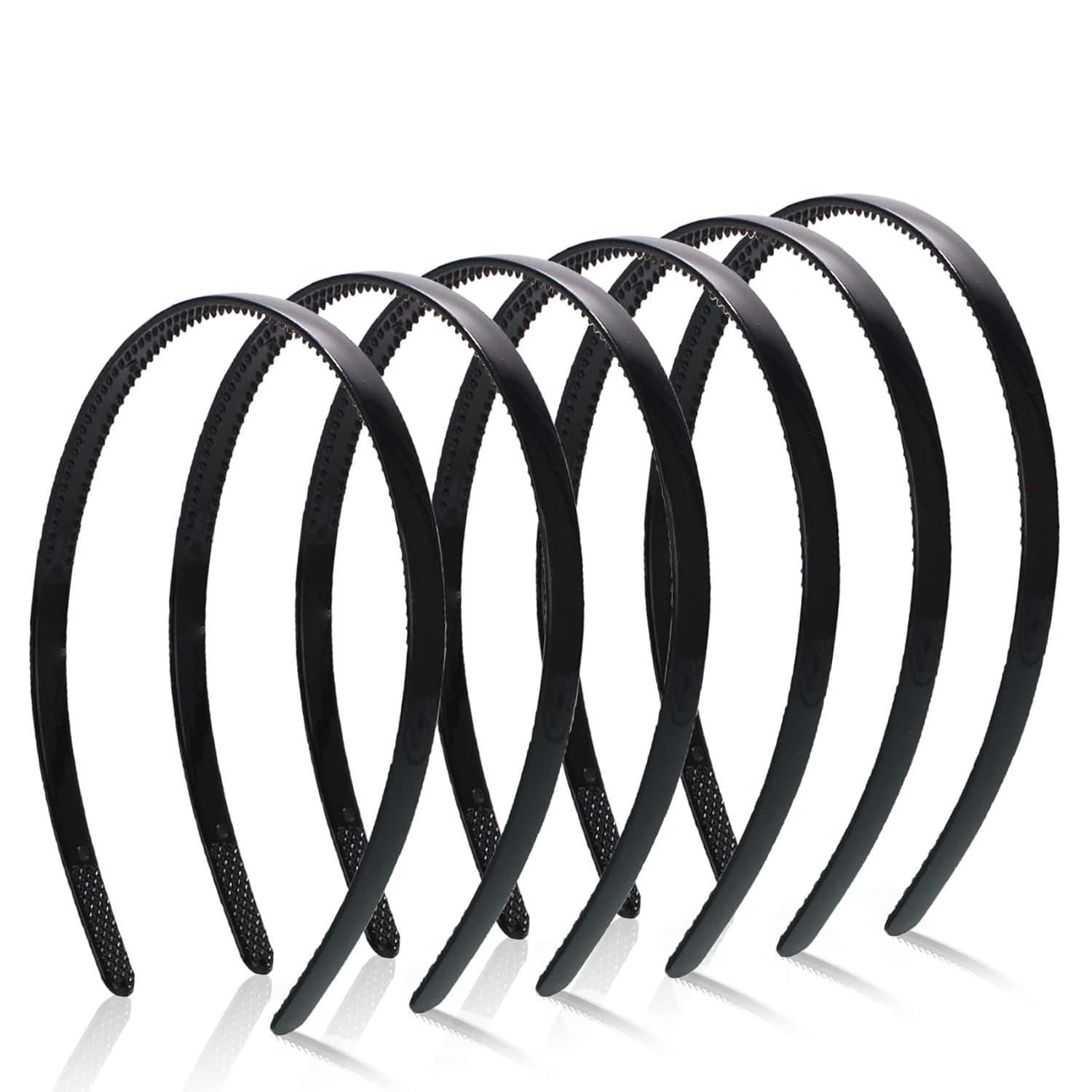 6er Pack Kunststoff Stirnbänder mit Zähnen dünn 8mm Schwarz
