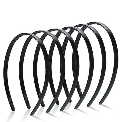 6er Pack Kunststoff Stirnbänder mit Zähnen dünn 8mm Schwarz