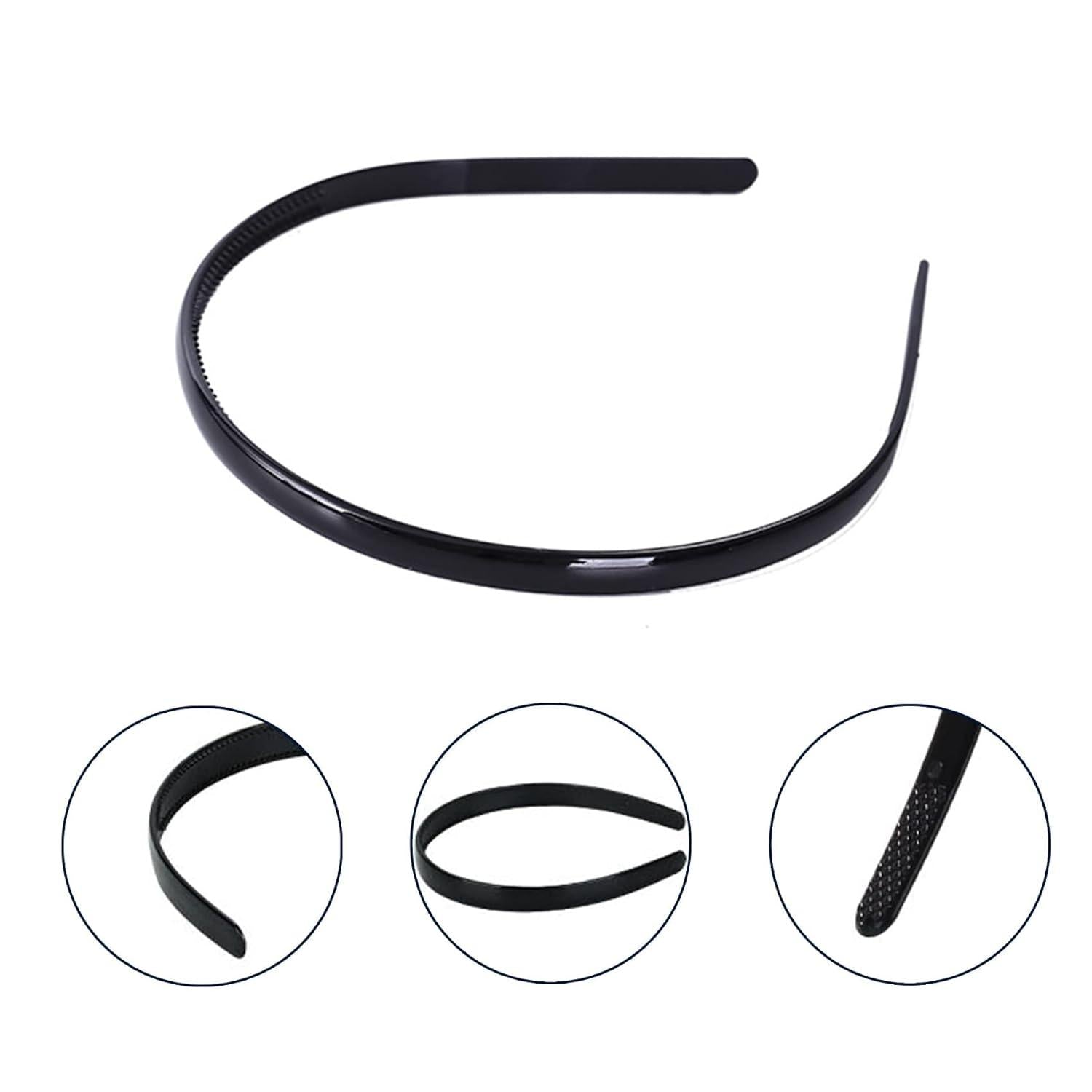 6 Kunststoff Stirnbänder Schwarz 8mm dünn - Haarbänder Mädchen Frauen