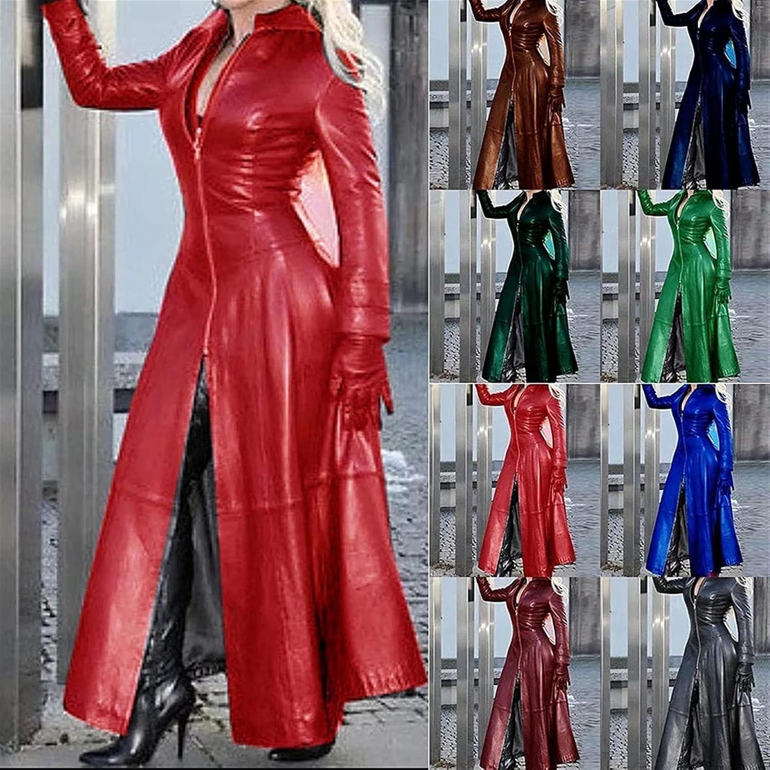 Damen PU Leder Kleid Langarm Elegant Etuikleid Latex 4XL Schwarz