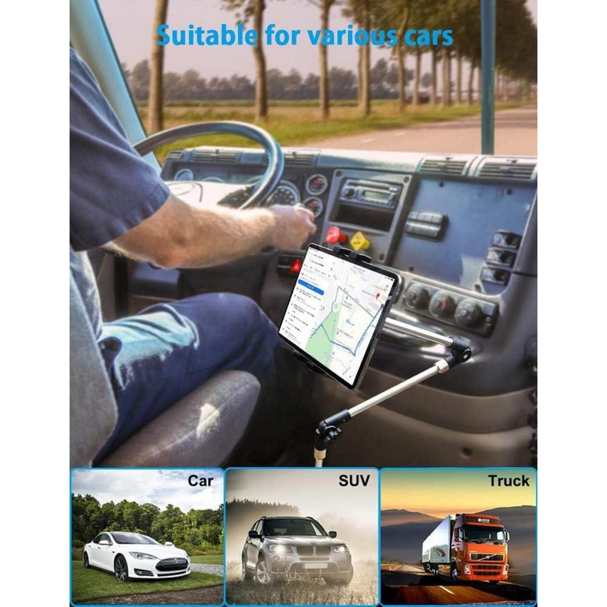 Tablet-Halterung für Auto/LKW mit Langarm & Sitzschiene