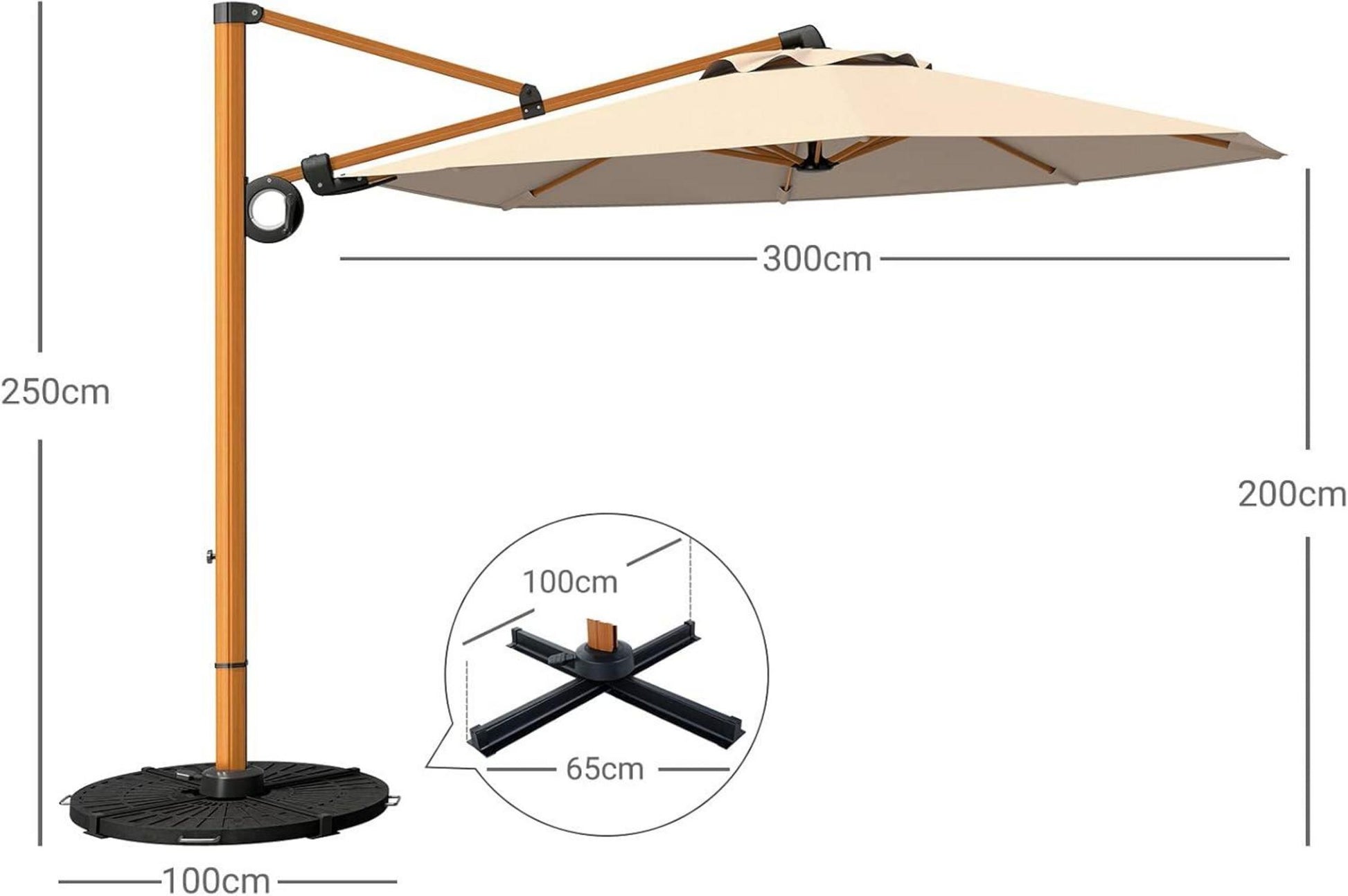 300cm Aluminium Sonnenschirm mit Kurbel, Ampelschirm groß, UV-Schutz