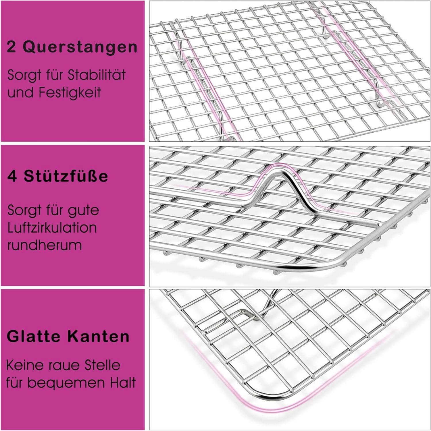 Edelstahl Kuchengitter Set Rechteckiges Abkühlgitter 29.8x22.8cm