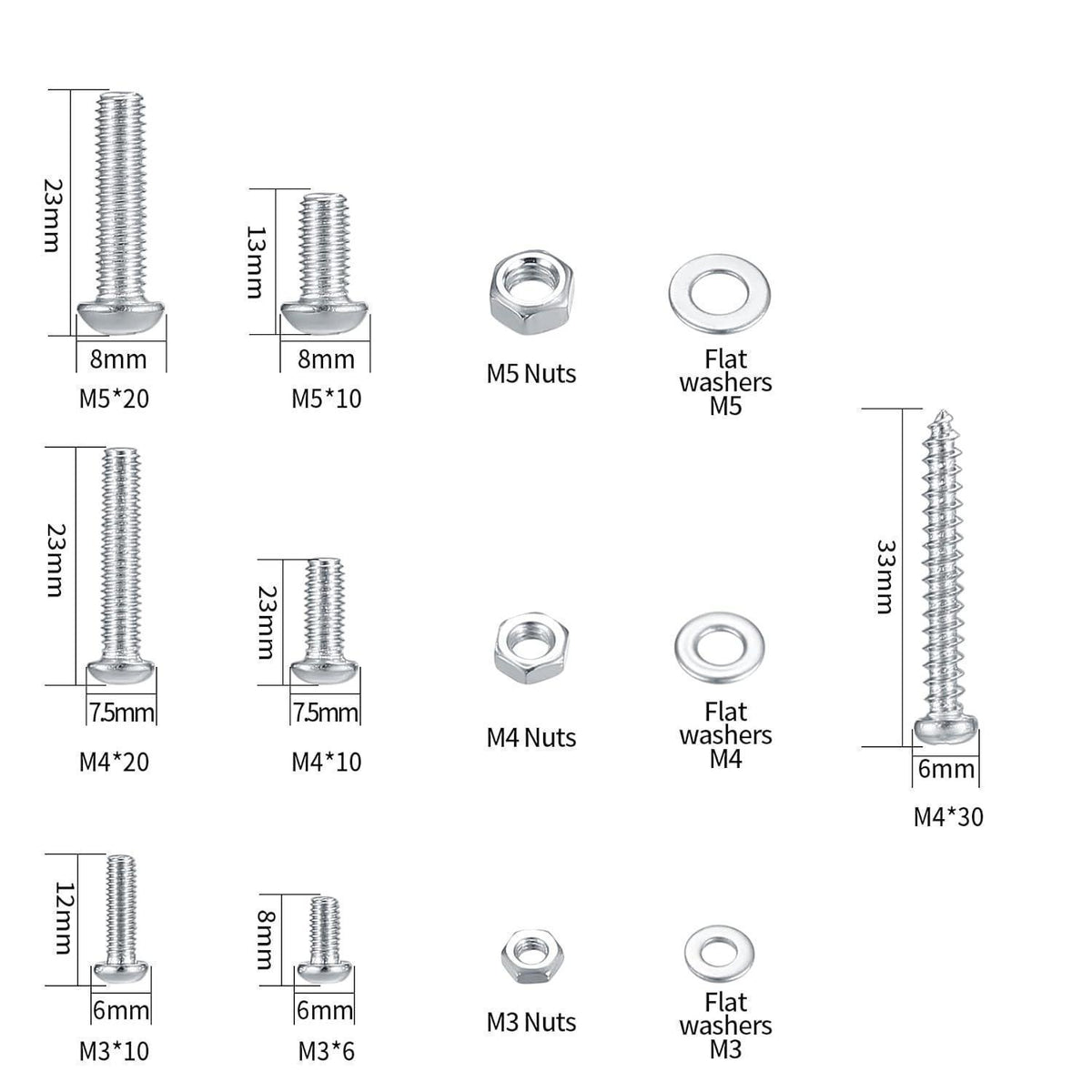 Schrauben- und Muttern-Set M3-M5, 380 Teile, Silber