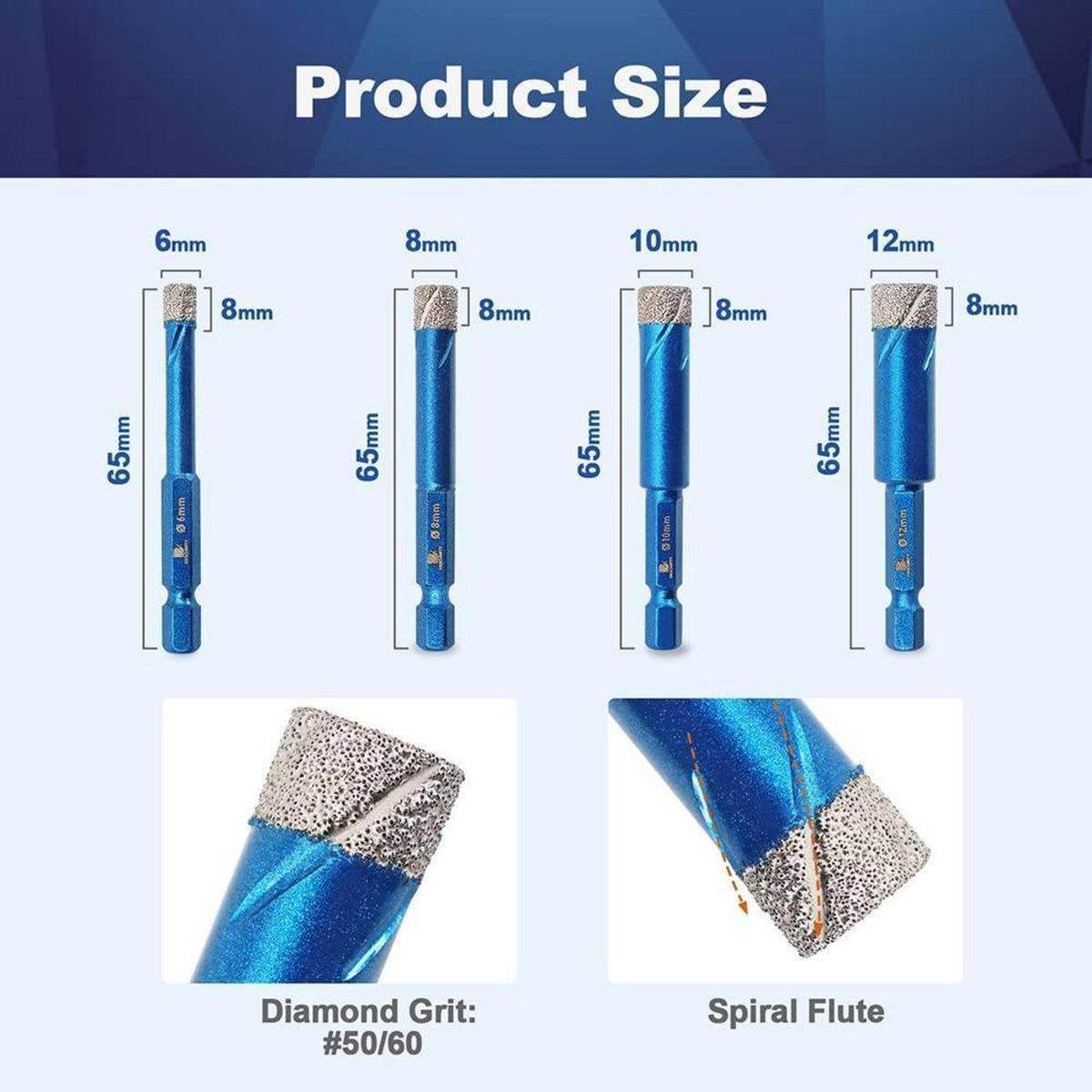 Diamantbohrer Set 10tlg. 6-12mm für Fliesen, Glas, Granit