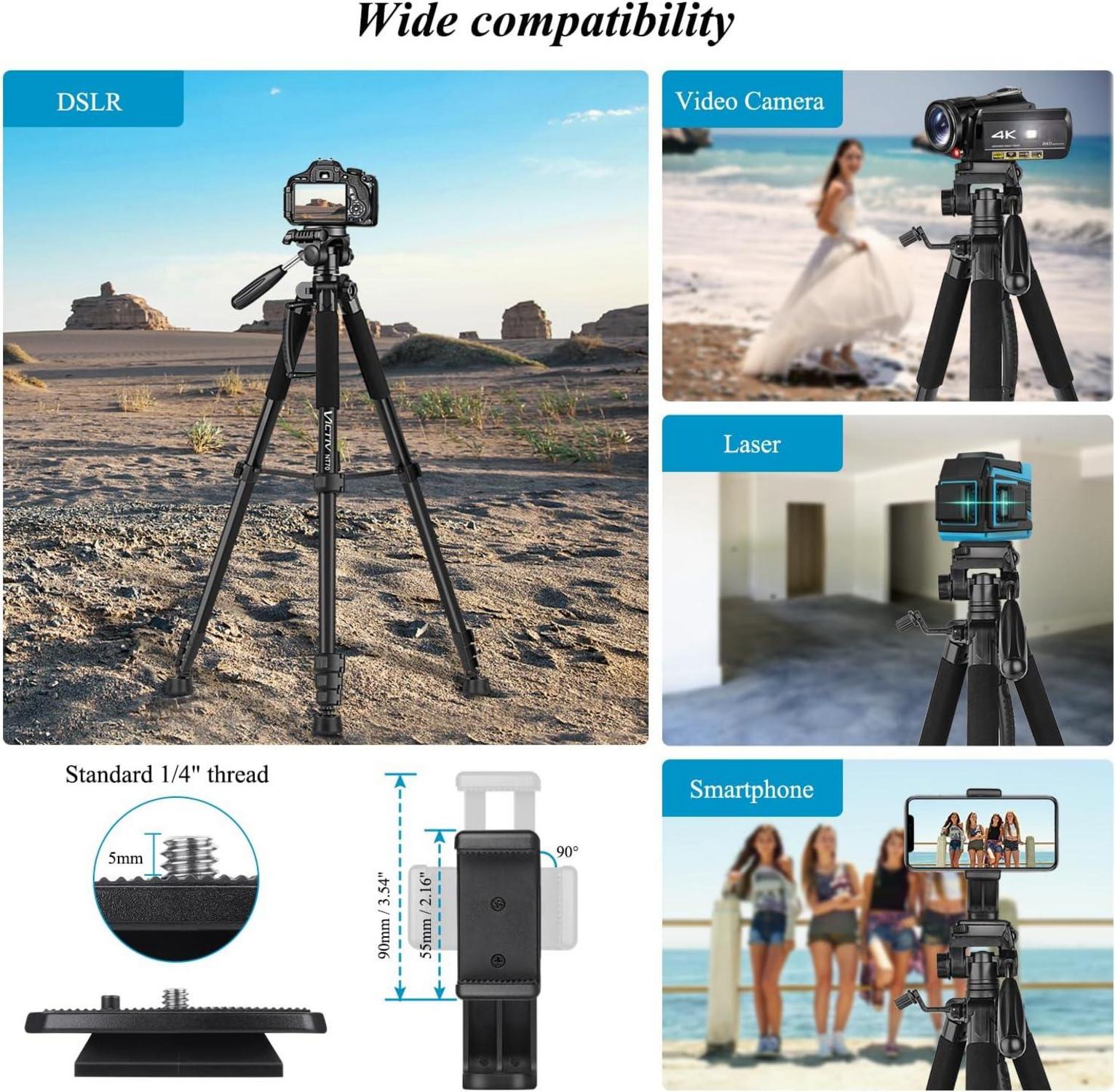 Victiv Kamera Stativ 185cm Höhe 3-Wege-Kopf Aluminium DSLR