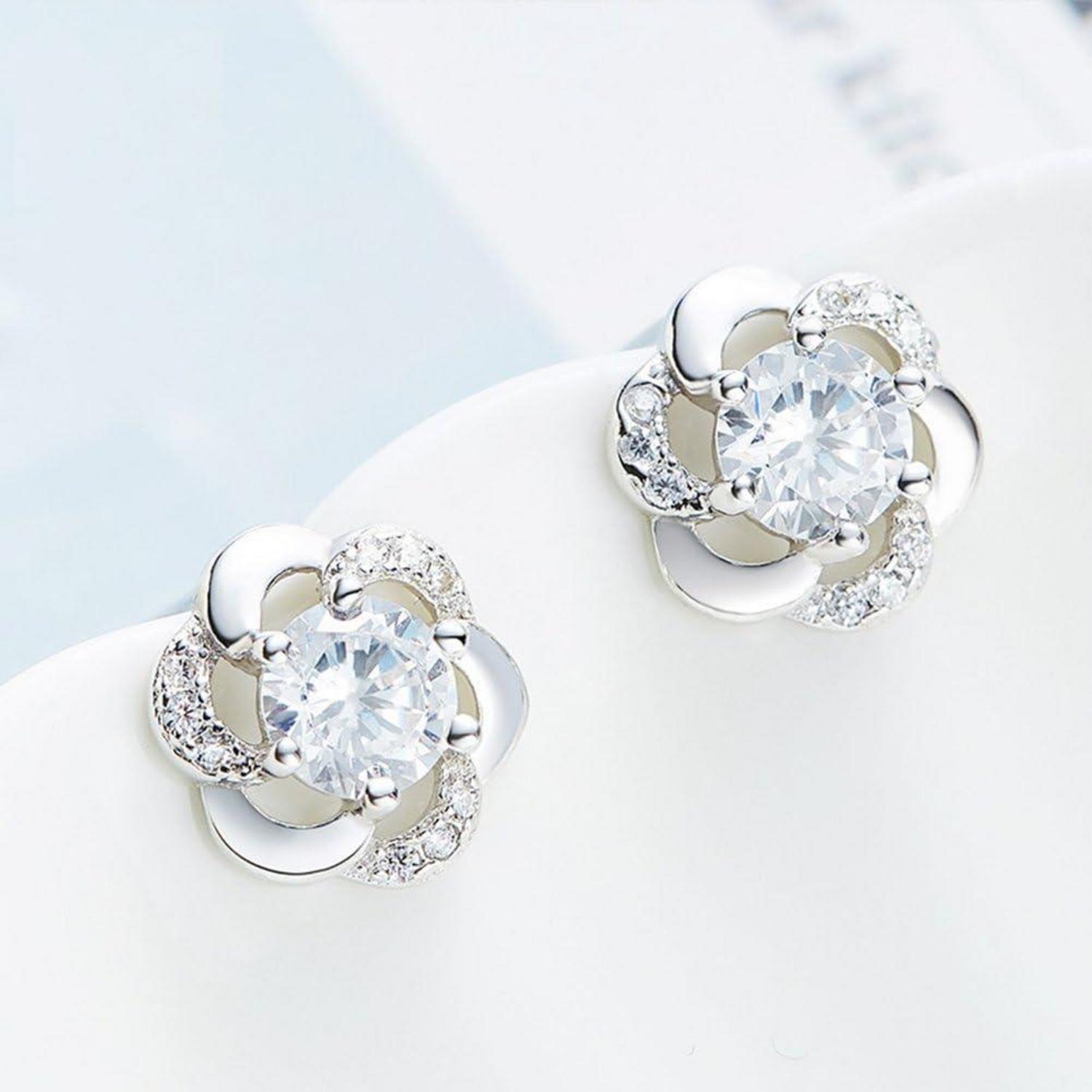 Josfeva Silber Ohrstecker Blumen Zirkonia Geschenkbox