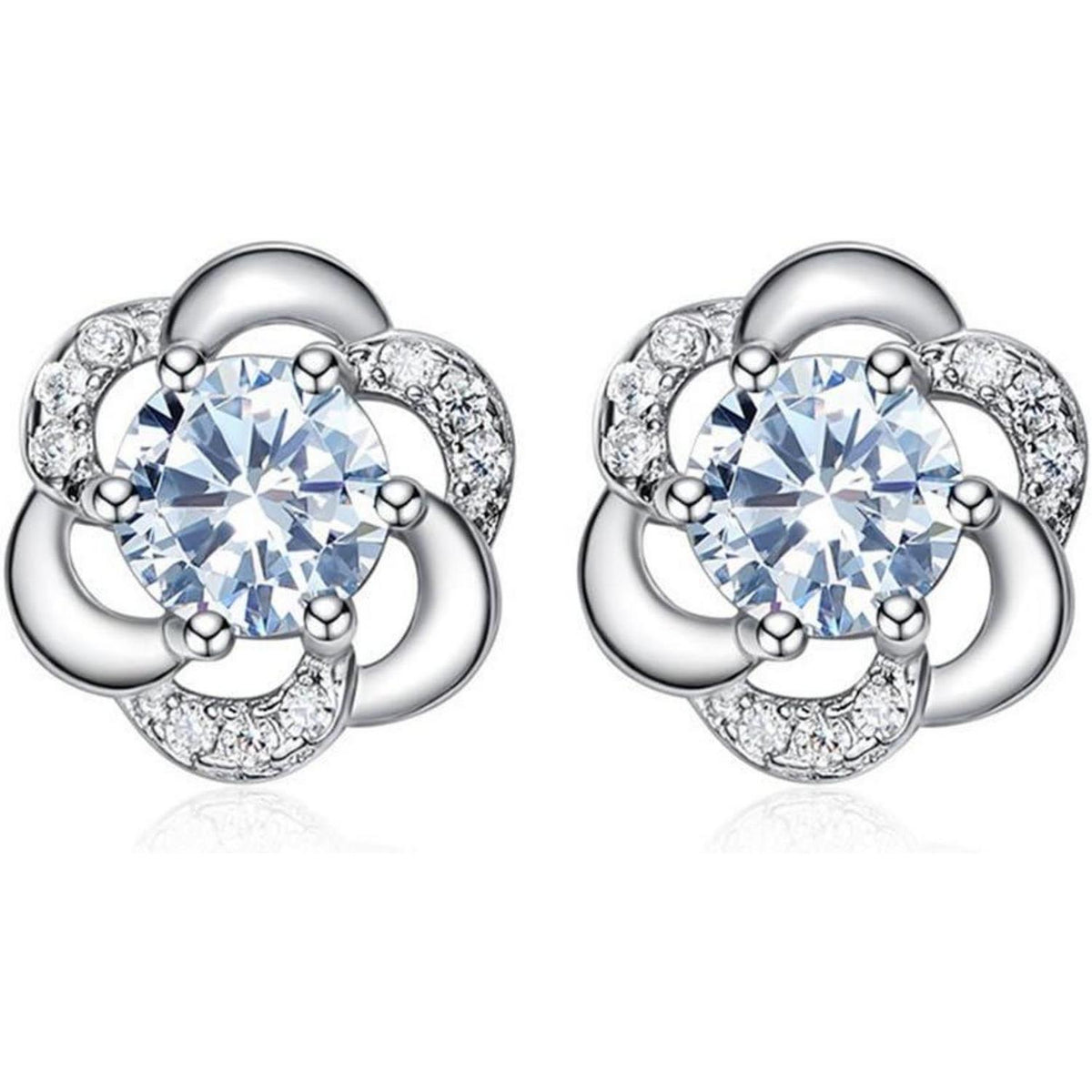 Ohrstecker Damen Silber 925 Blumen mit Zirkonia, Klein, Geschenkbox