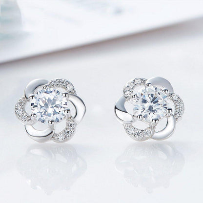 Ohrstecker Damen Silber 925 Blumen mit Zirkonia, Klein, Geschenkbox