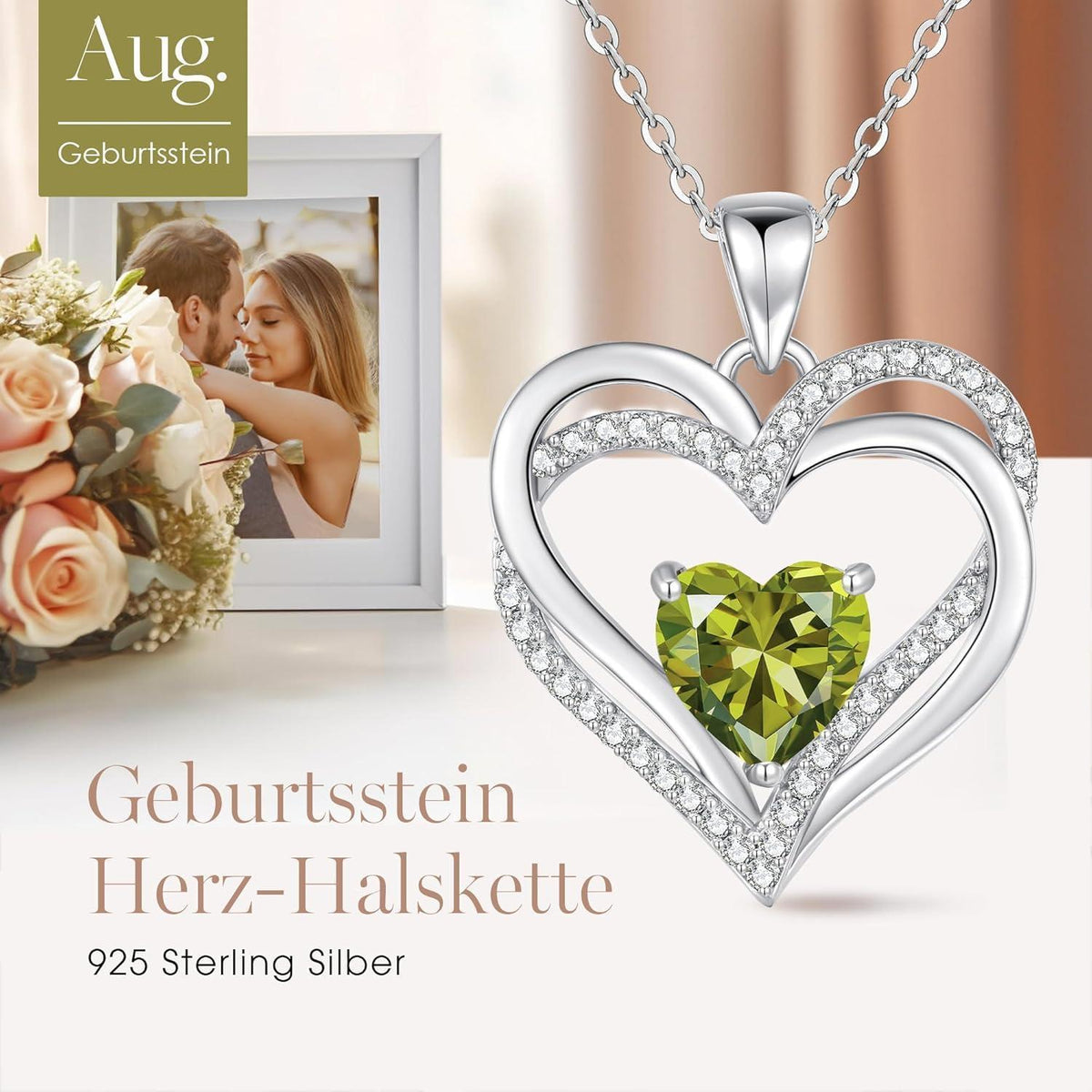 Damen Halskette Herz mit Geburtsstein 925 Sterling Silber