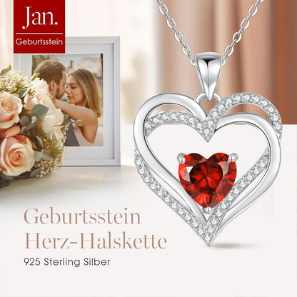 Damen Halskette Herz mit Geburtsstein 925 Sterling Silber
