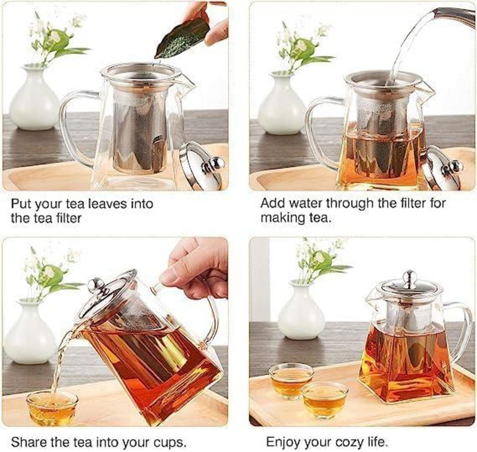 Teebereiter Glas mit Edelstahl-Sieb 550ml, hitzebeständig, transparent