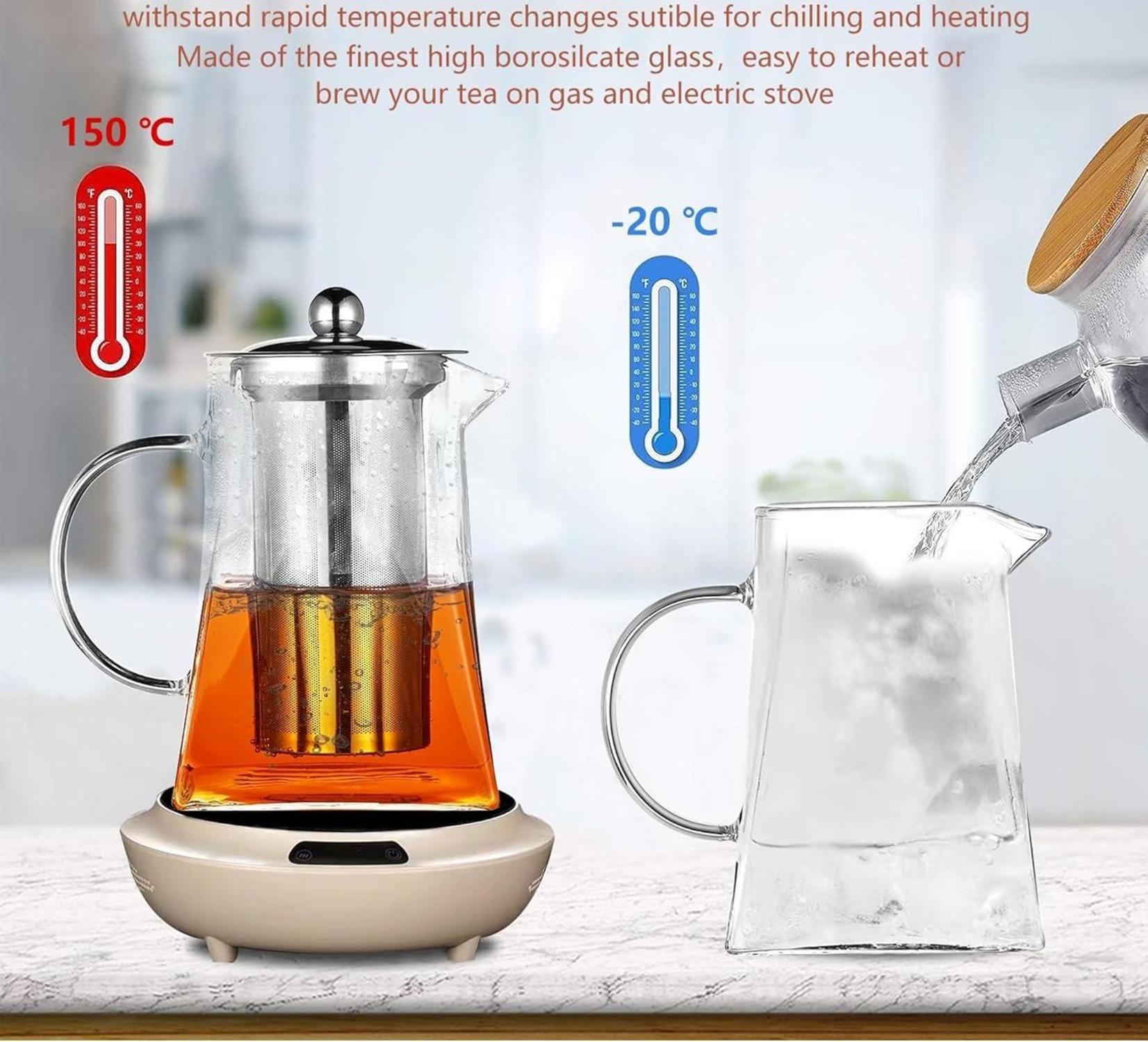 Glas Teebereiter Teekanne Edelstahl-Sieb Deckel Losen Tee Kaffee 550ml