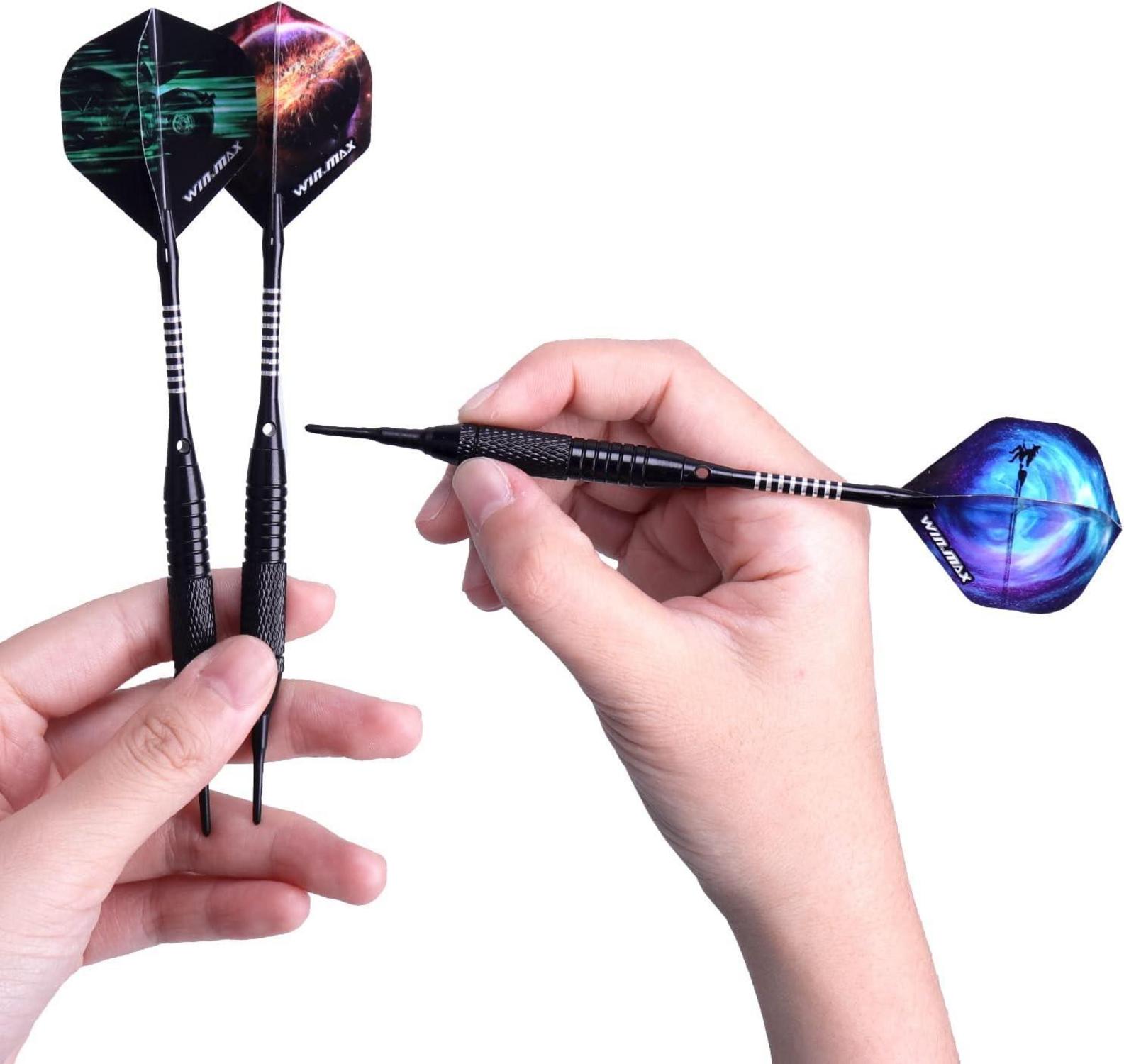 WIN.MAX Profi Soft Dartpfeile Set 12 Stück 18g Kunststoffspitze Black