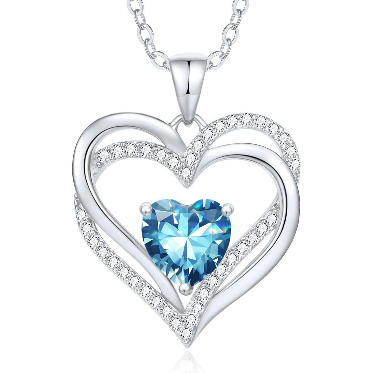 Herz Kette Damen 925 Sterling Silber mit Geburtsstein - März