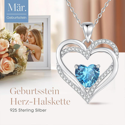 Herz Kette Damen 925 Sterling Silber mit Geburtsstein - März