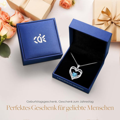 Herz Kette Damen 925 Sterling Silber mit Geburtsstein - März