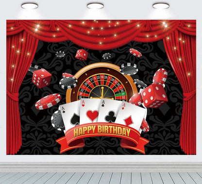 Casino Motto Happy Birthday Hintergrund Spielkarten Würfel Fotografie