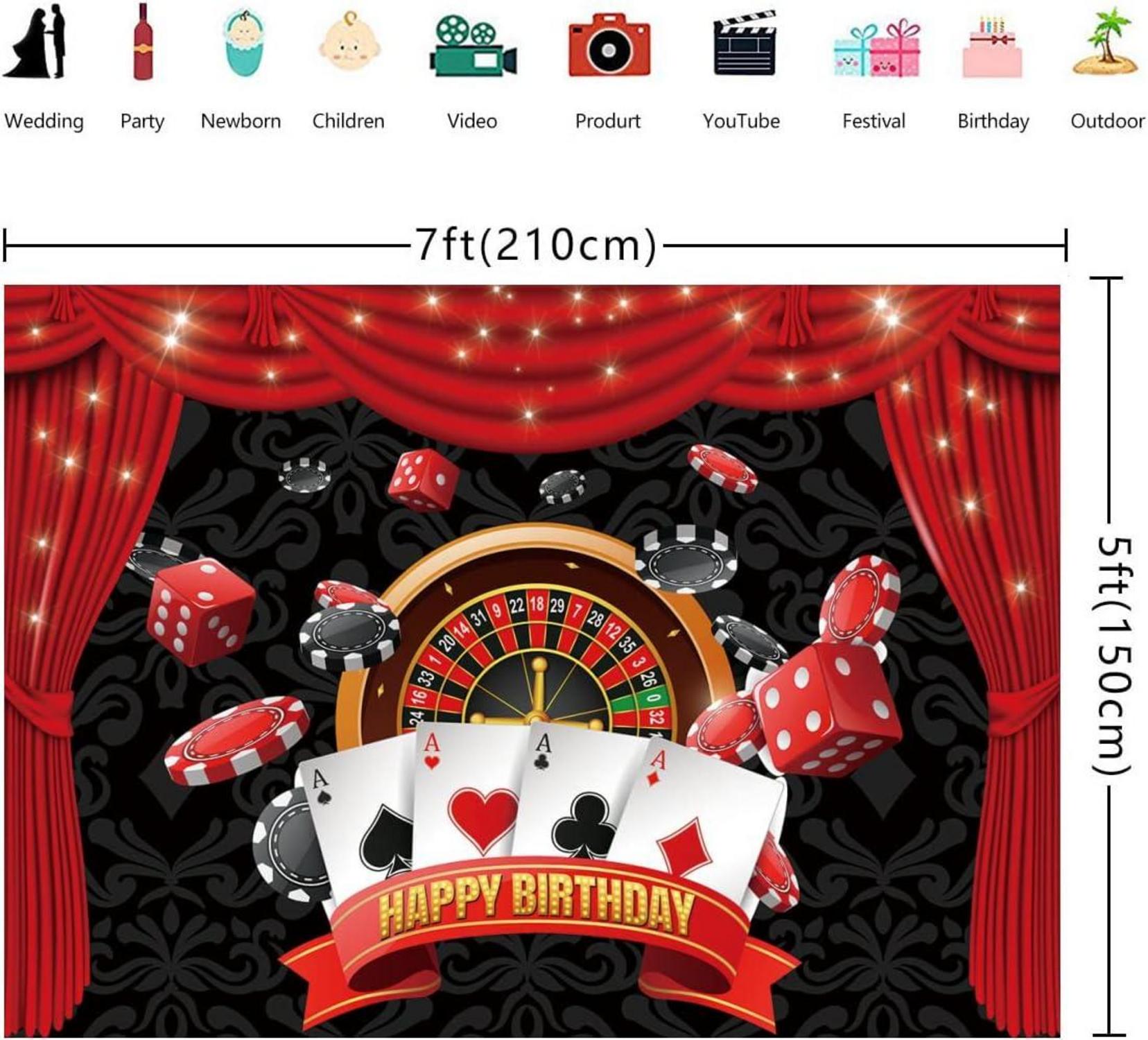 Casino Motto Happy Birthday Hintergrund Spielkarten Würfel Fotografie