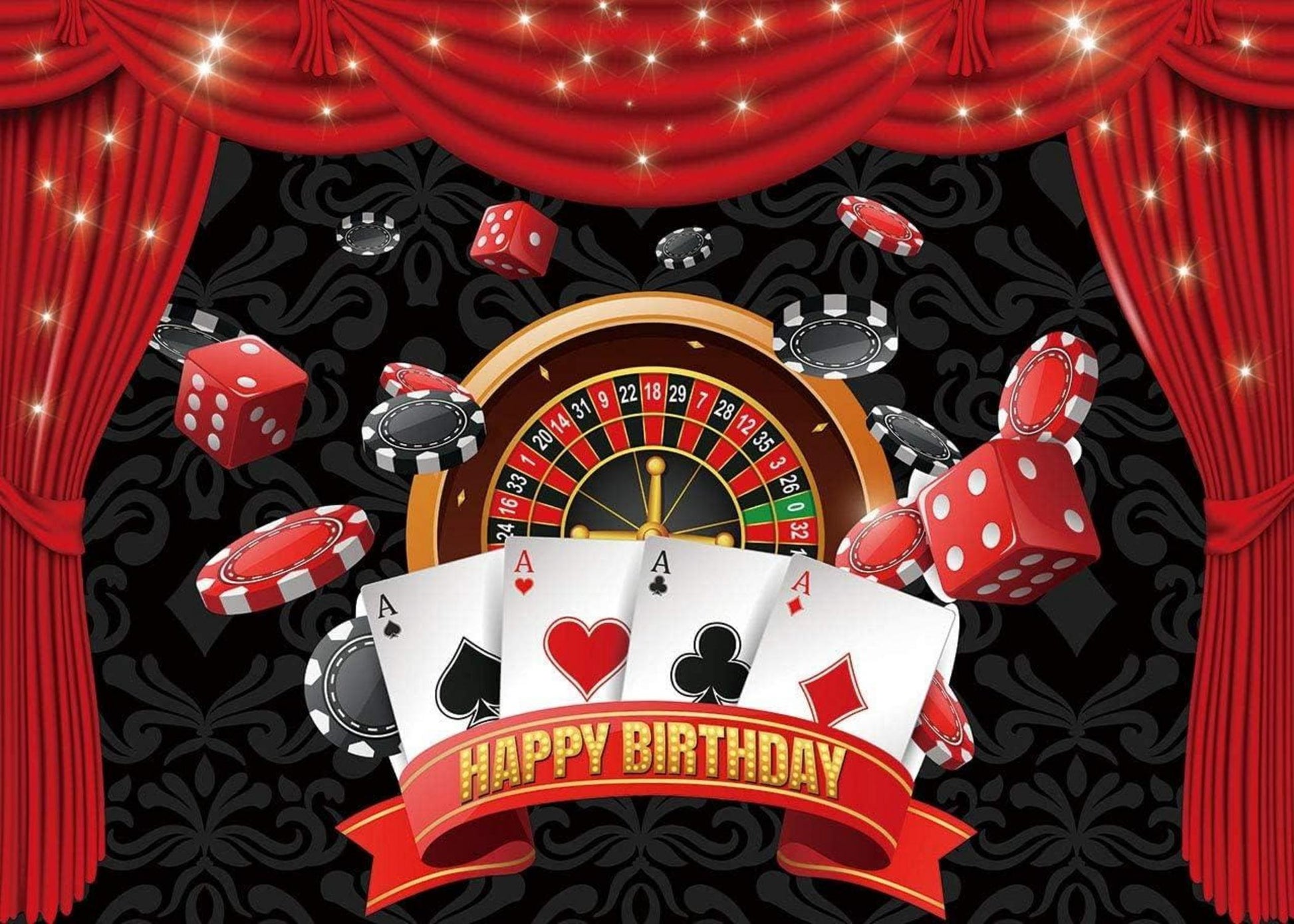 Las Vegas Casino Motto Happy Birthday Fotografie Hintergrund 2,1x1,5m