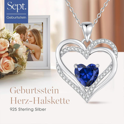 Damen Halskette Herz mit Geburtsstein 925 Sterling Silber