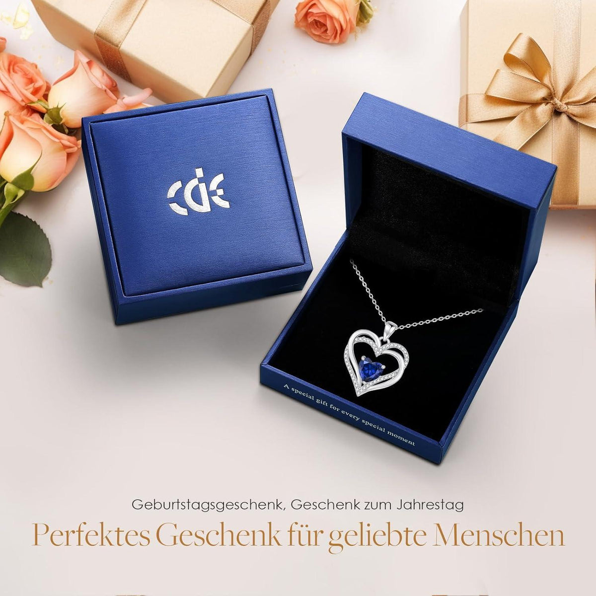 Damen Halskette Herz mit Geburtsstein 925 Sterling Silber