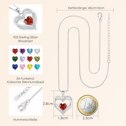 Sterling Silber Halskette mit Herz-Geburtsstein – Juli