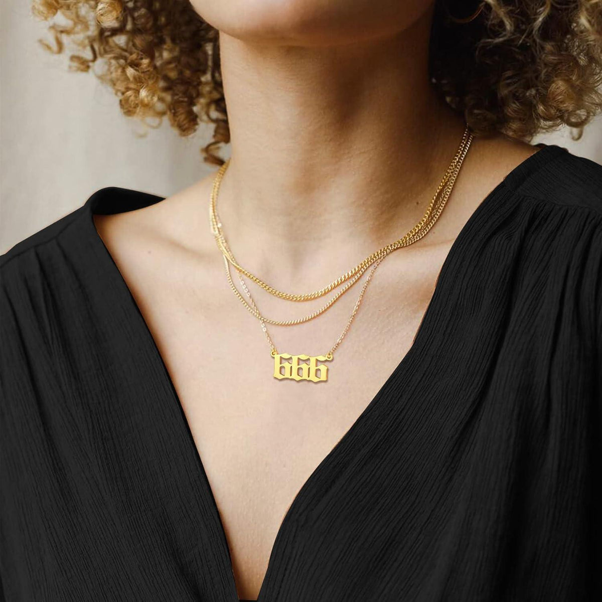 Engelszahl Halskette 666 Gold Edelstahl Damen Mädchen Glücksbringer