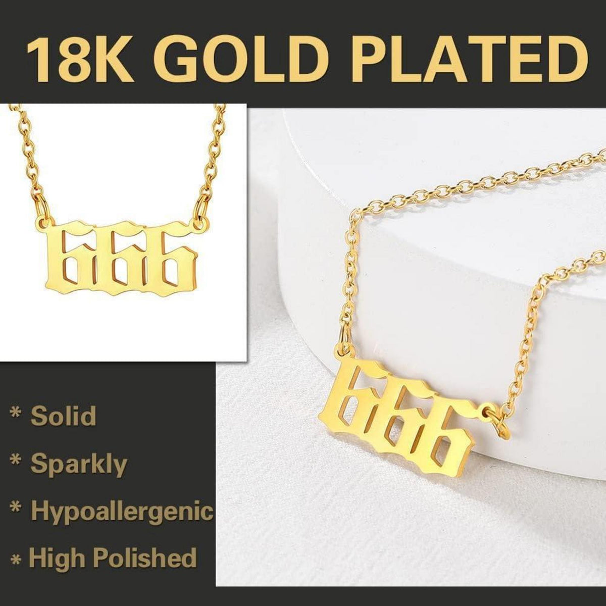 Engelszahl Halskette 666 Gold Edelstahl Damen Mädchen Glücksbringer