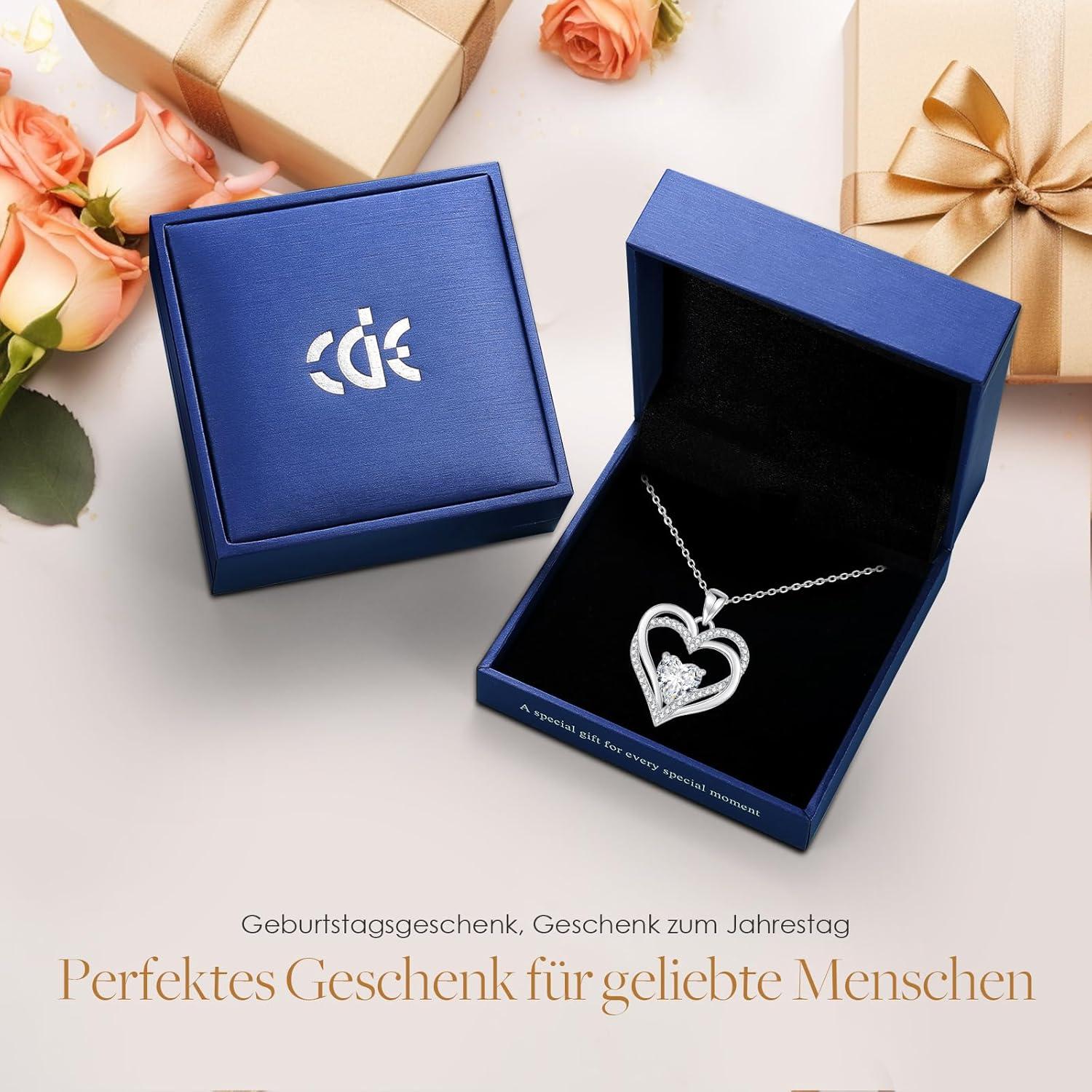 CDE Damen Herzkette 925 Silber Geburtsstein Halskette Weihnachten Valentinstag