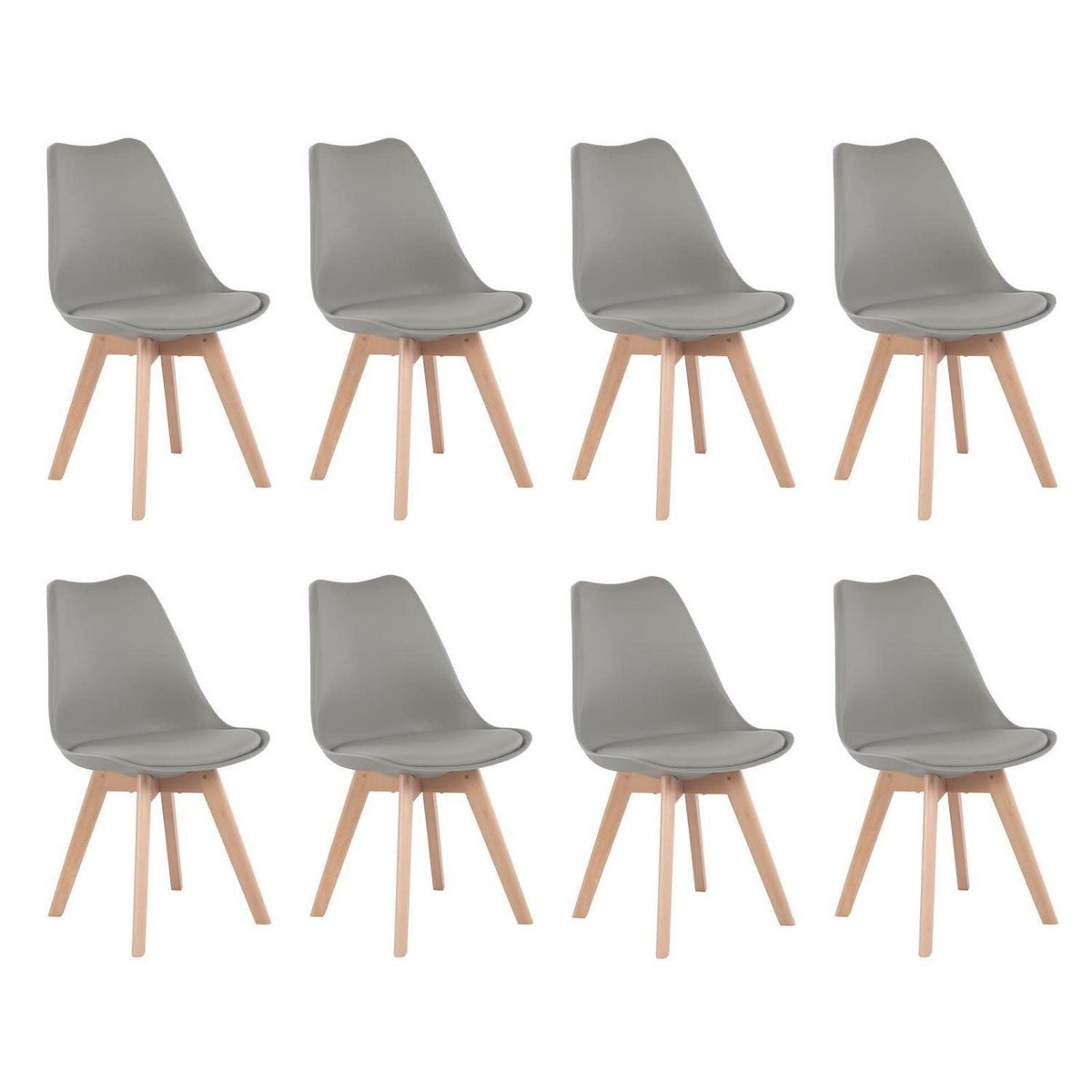 8x Esszimmerstuhl Grau – Retro Design mit Holzbeinen