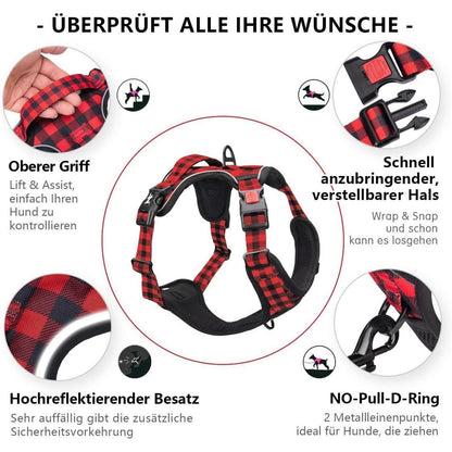 PoyPet Kein Zieh-Hundegeschirr Kariertes Rot M