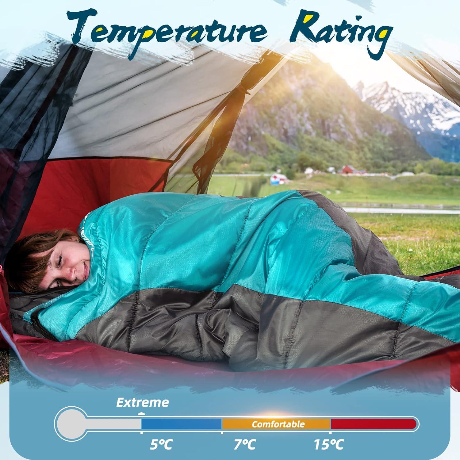 Ultraleichter Mumienschlafsack 3 Saison für Camping Trekking Warm Himmelblau