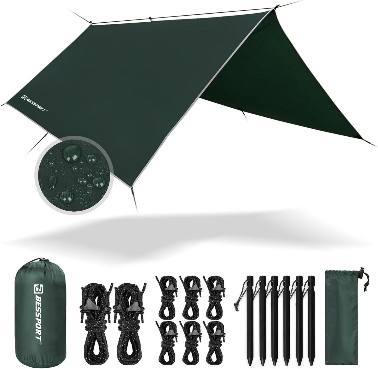 Camping Zeltplane 3m x 3m Wasserdicht für Hängematte Green