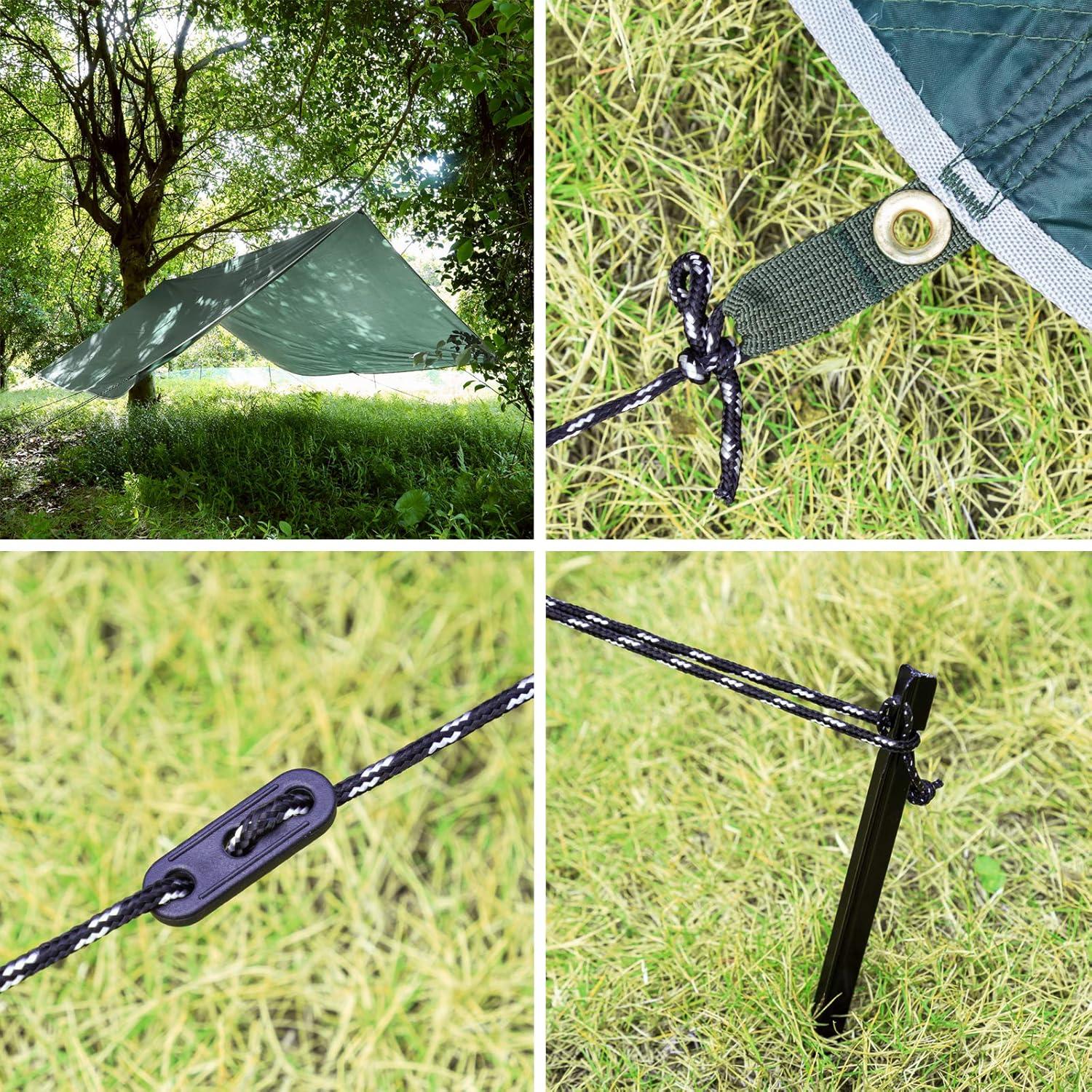 Bessport Camping Zeltplane Tarp 3m x 3m Wasserdicht PU3000 mm inkl. Zubehör Grün